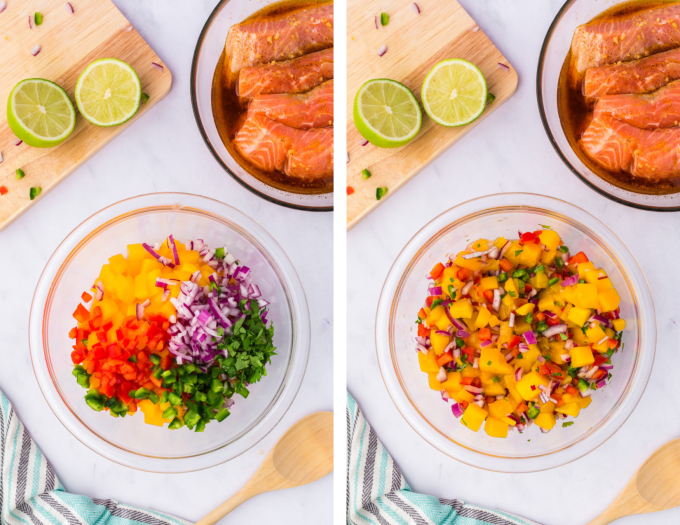 Process photos for Mango Salsa