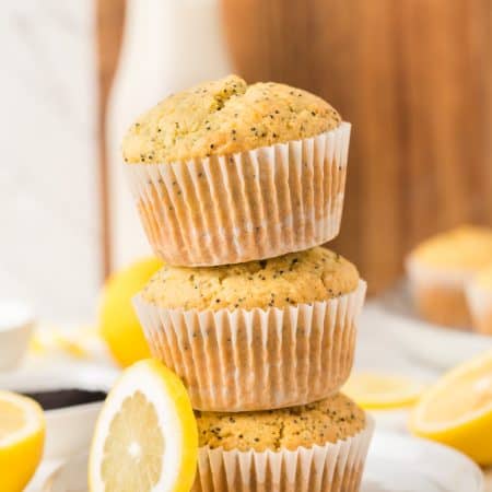 Citrus muffins with poppy seeds and a lemon glaze.