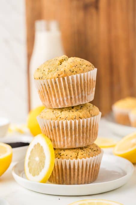 Citrus muffins with poppy seeds and a lemon glaze.