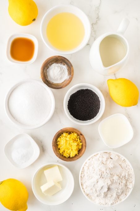 Ingredients for Lemon Poppy Seed Muffins.