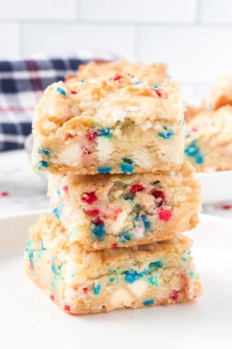 Gooey Butter Bars with patriotic star sprinkles.