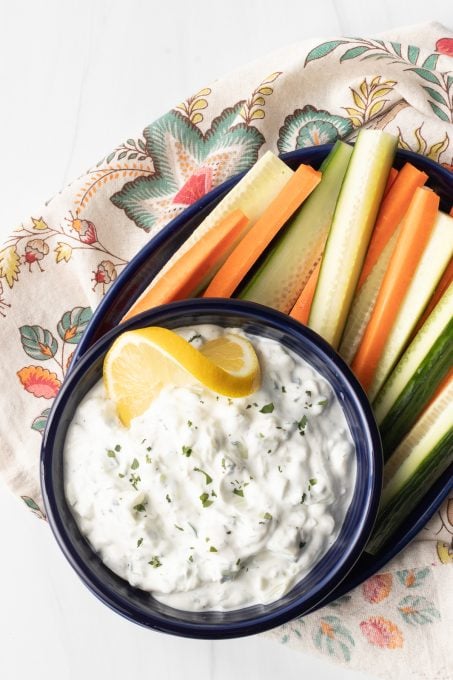 An easy Greek condiment made with Greek yogurt, cucumber, dill and lemon.