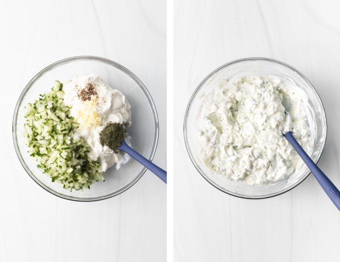 Easy Tzatziki Sauce process photos.