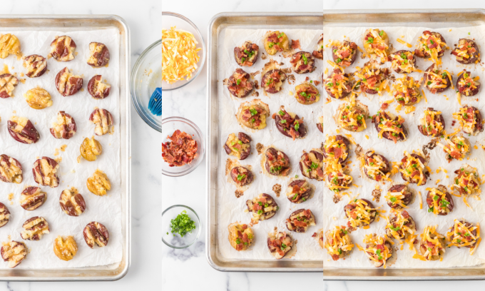 Second set of process photos for Loaded Smashed Potatoes.
