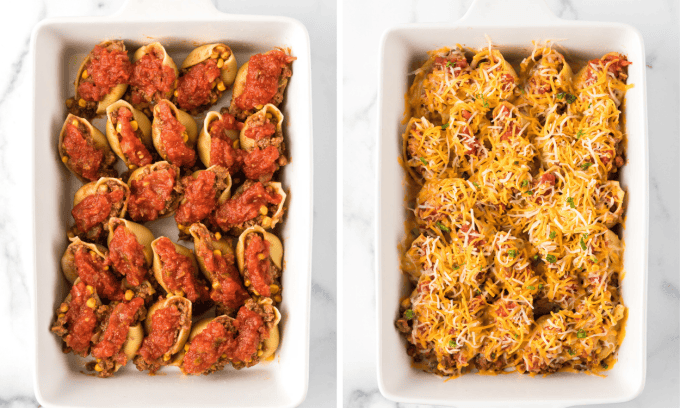 Second set of process photos for Taco Stuffed Shells.