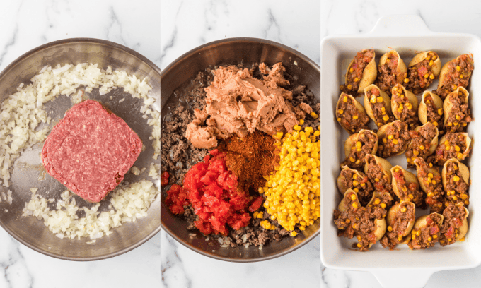 First set of process photos for Taco Stuffed Shells.