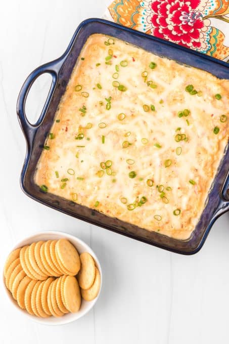 A cheese and creamy appetizer dip with shrimp.