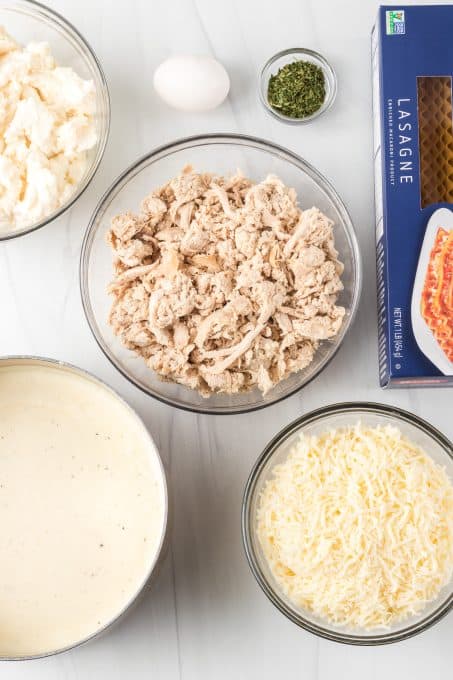 Ingredients for Chicken Alfredo Lasagna.