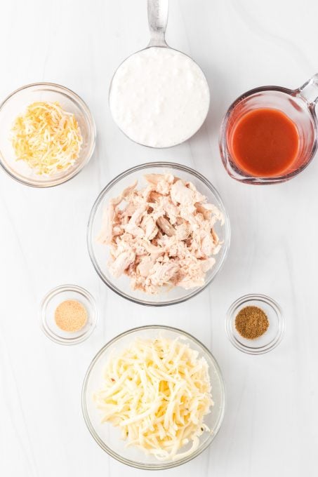 Ingredients for Cottage Cheese Buffalo Chicken Dip.