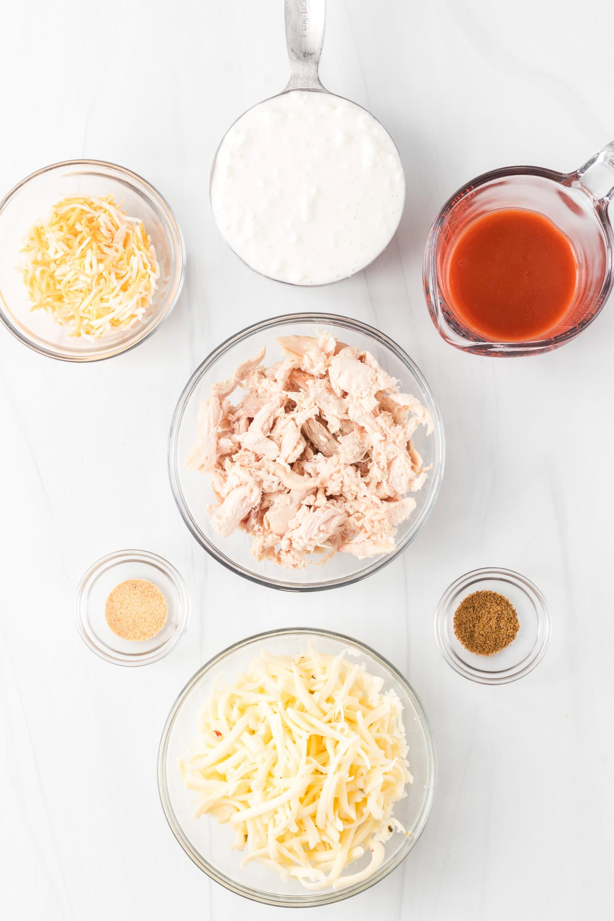 Ingredients for Cottage Cheese Buffalo Chicken Dip.