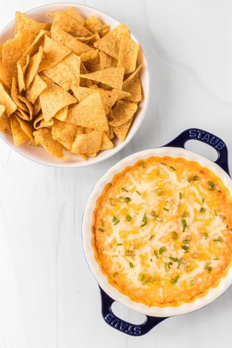 A hot, cheese Buffalo Dip with chicken!
