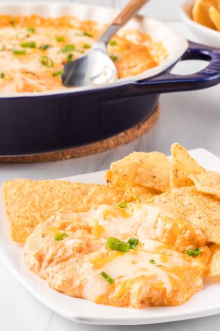 A chicken dip with buffalo sauce and cottage cheese.