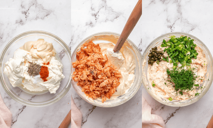 Process photos for Smoked Salmon Dip.