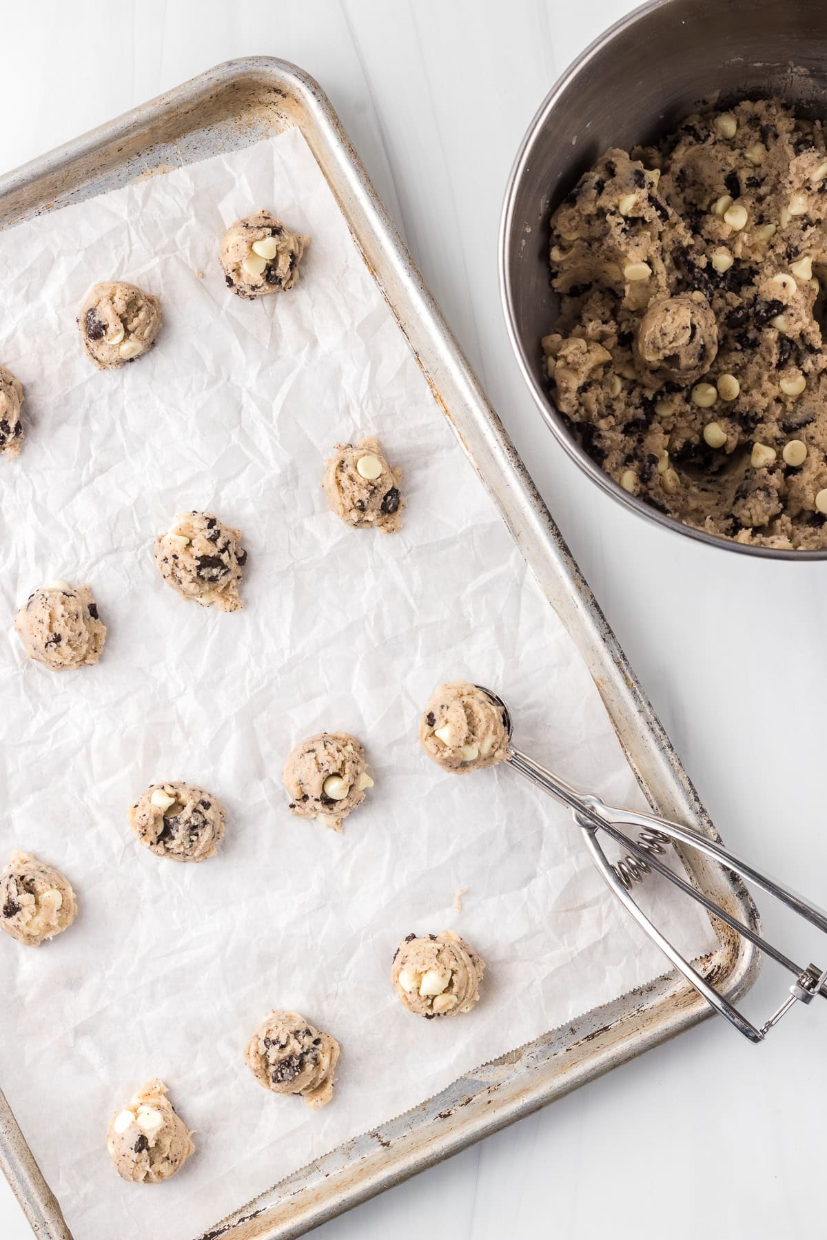 Oreo cookie dough ready for the oven.