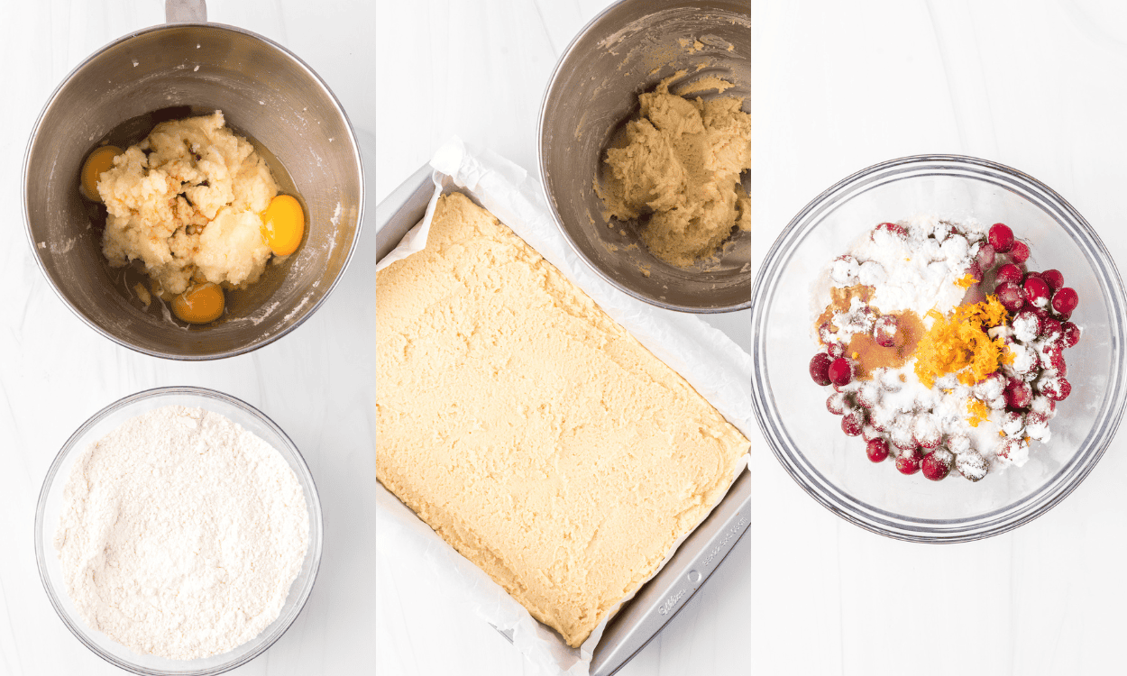 First set of process photos for Cranberry Pie Bars.