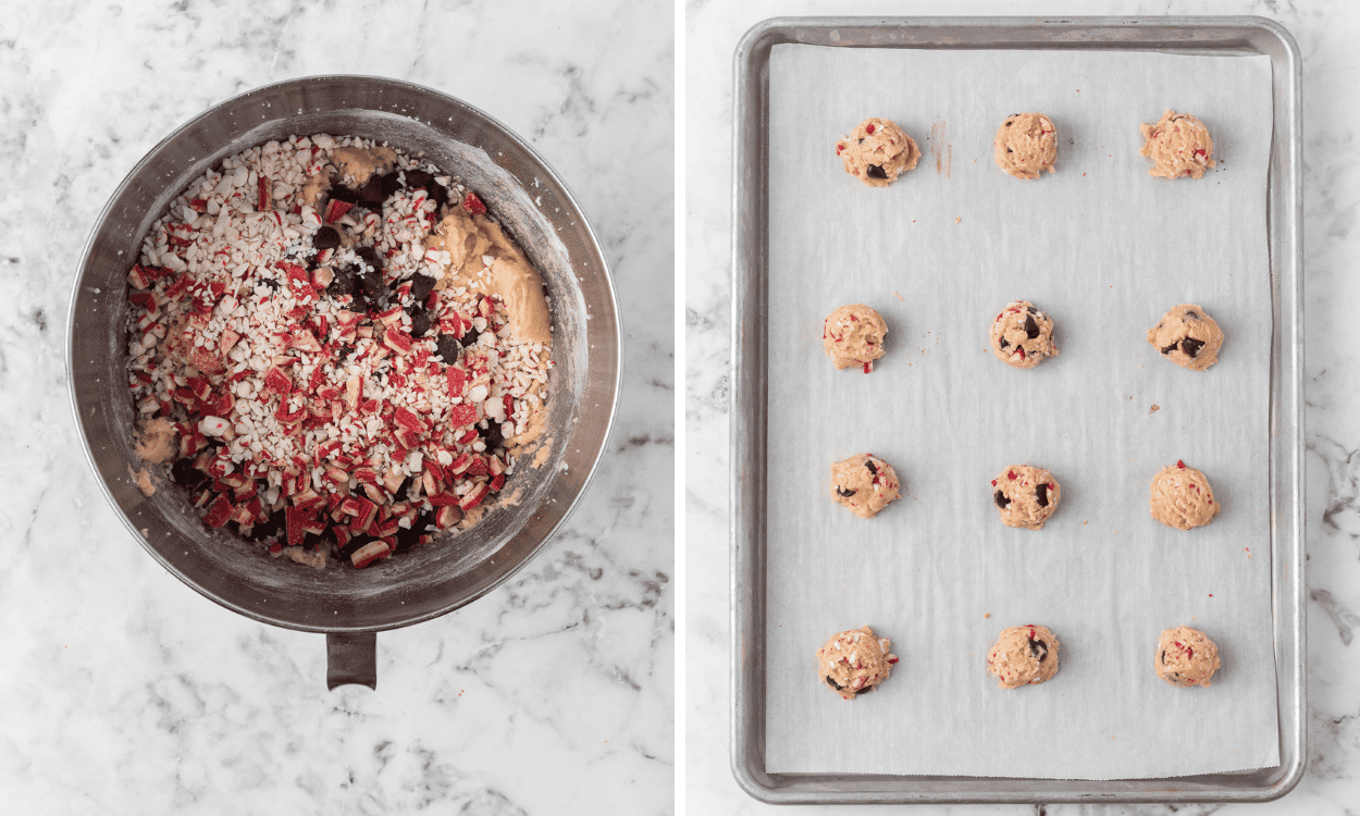 Second set of process photos for Peppermint Chocolate Chip Cookies.