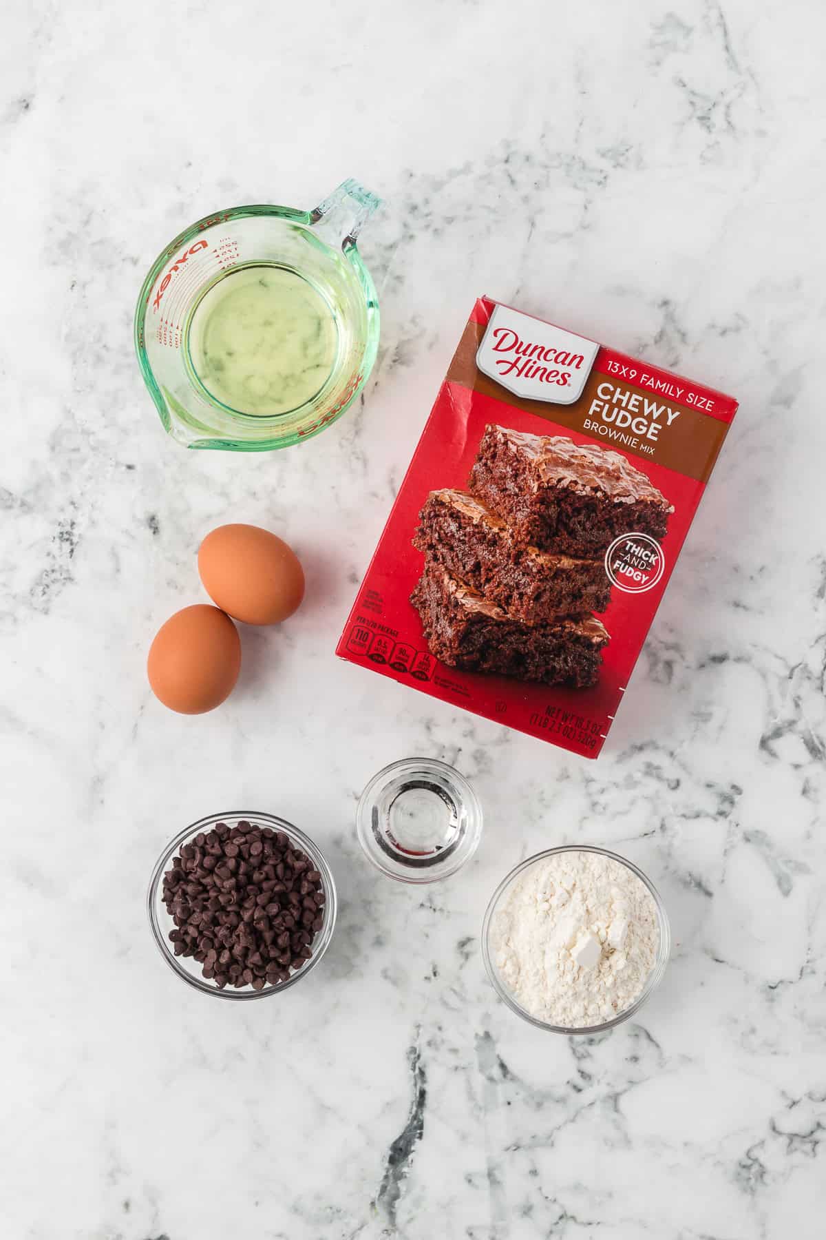 The ingredients for the chocolate cookie portion of a chocolate peanut butter cookie.