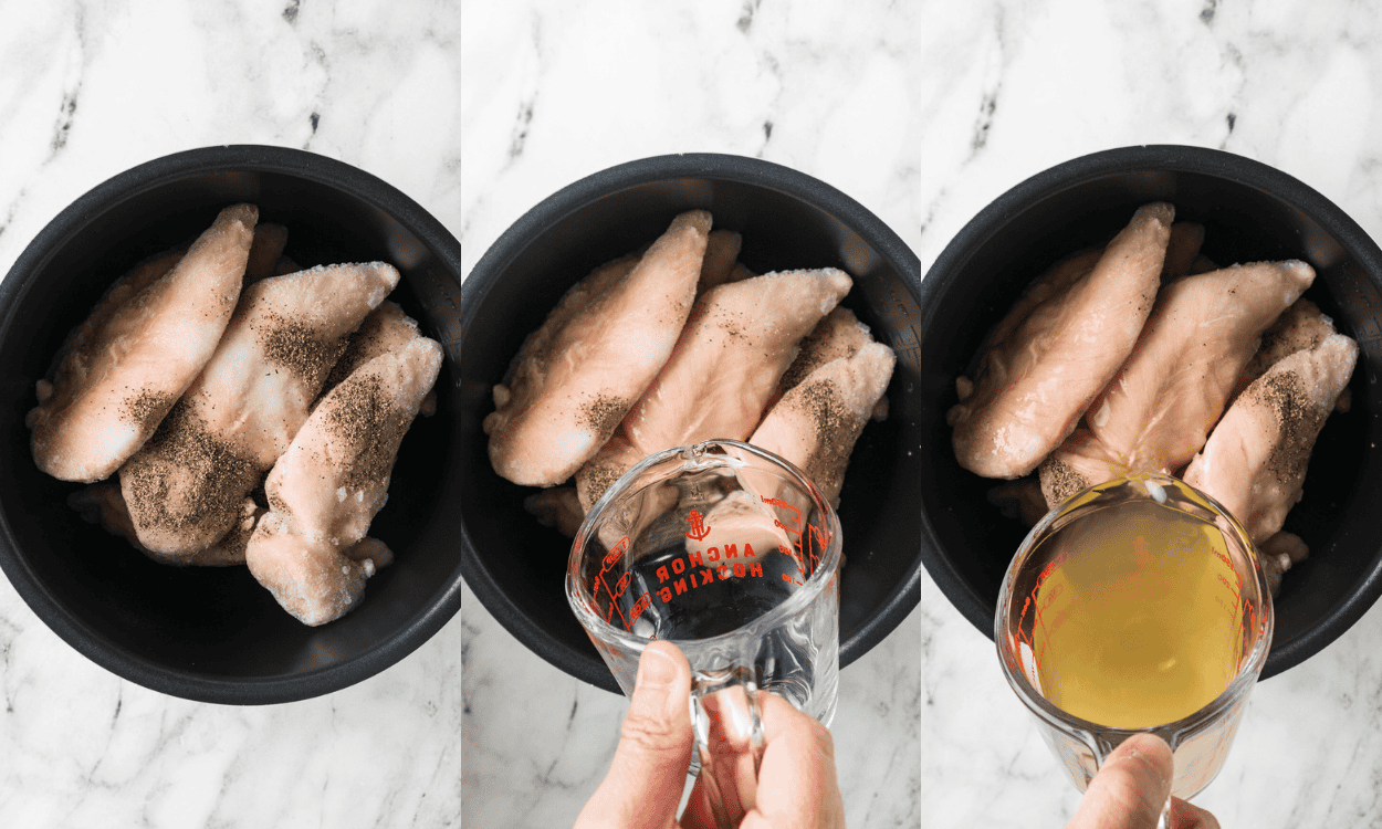 Process photos for Instant Pot Shredded Chicken.