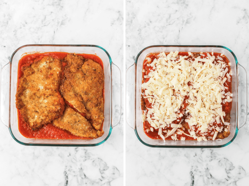 Second set of process photos for Easy Chicken Parmesan.