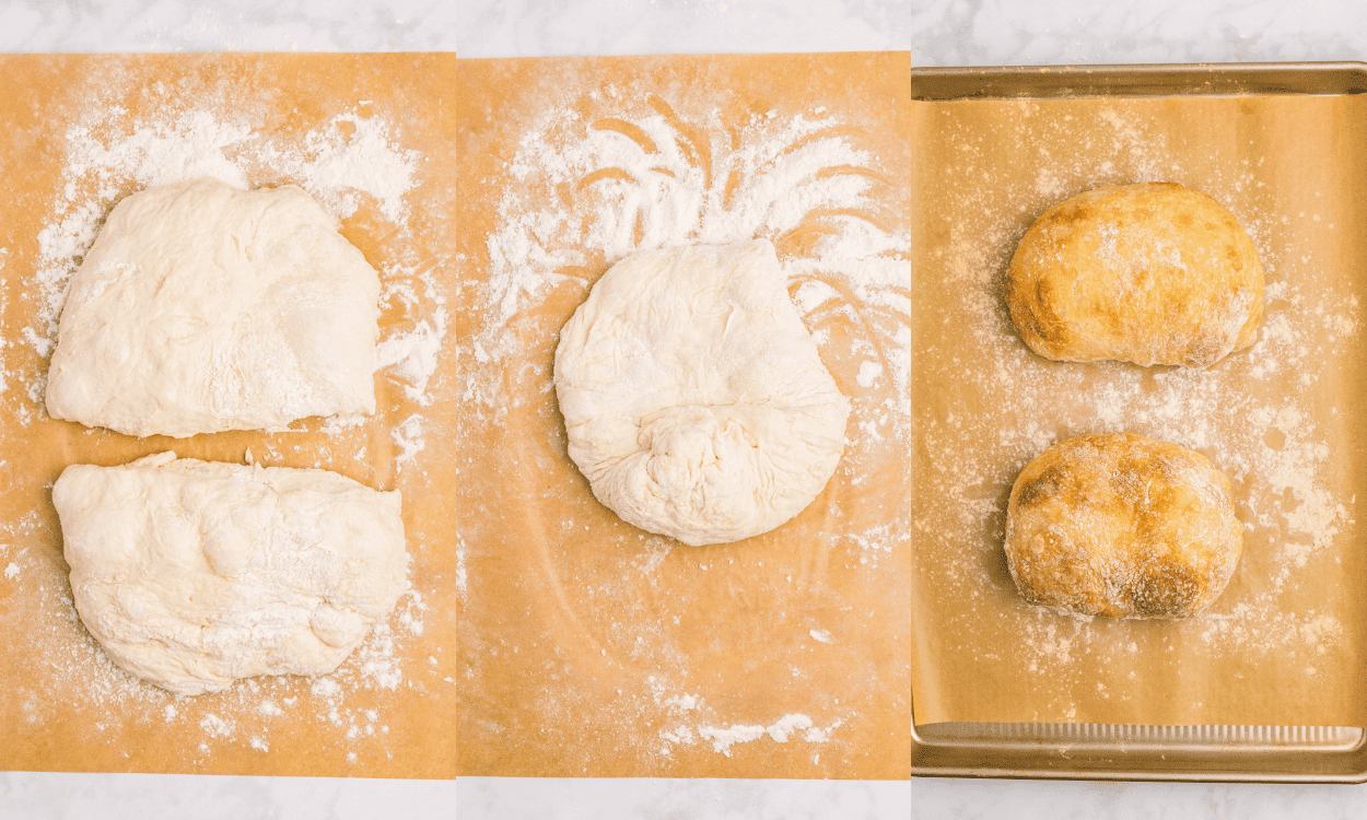 Process photos for folding Ciabatta.