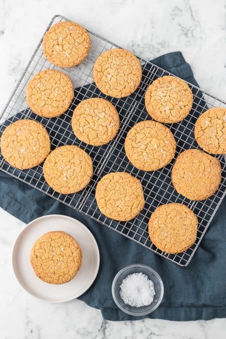 Cookies made with cornmeal and topped with Maldon salt.