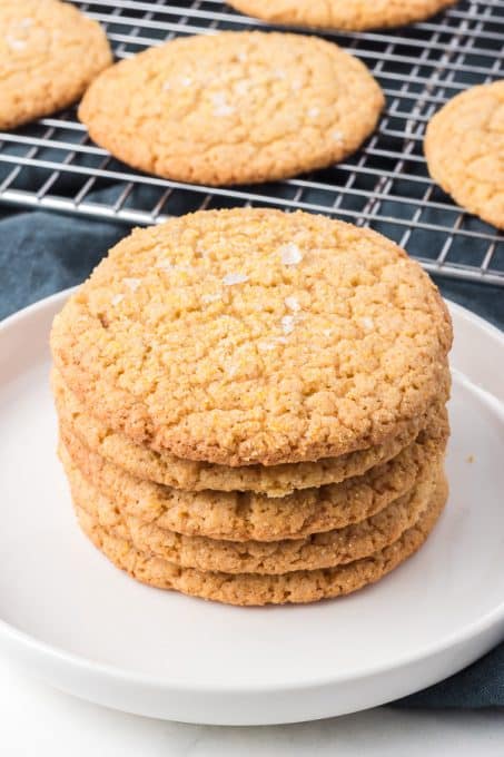Cornmeal Cookies in a stack on a plate.
