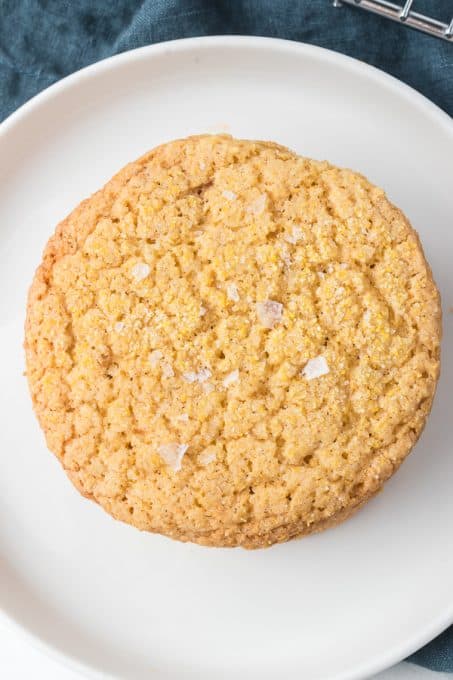 A single Cornmeal Cookie on a plate.