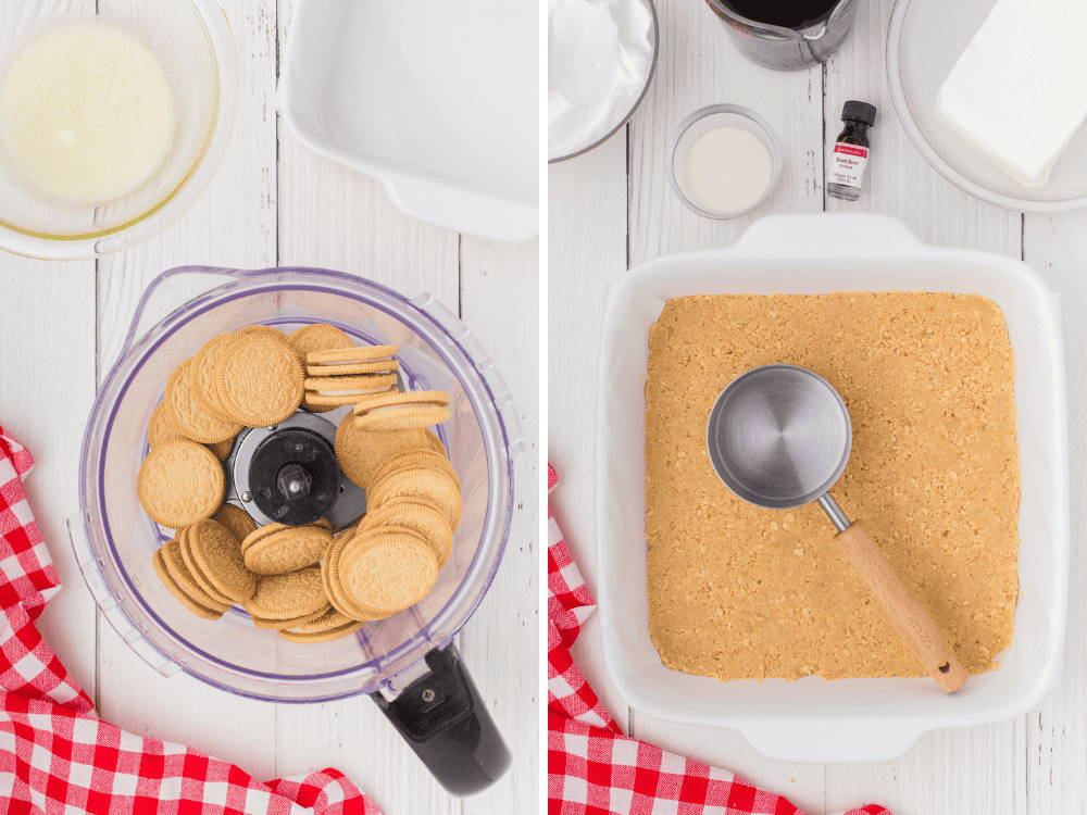 Two process photos for Golden Oreo dessert crust.