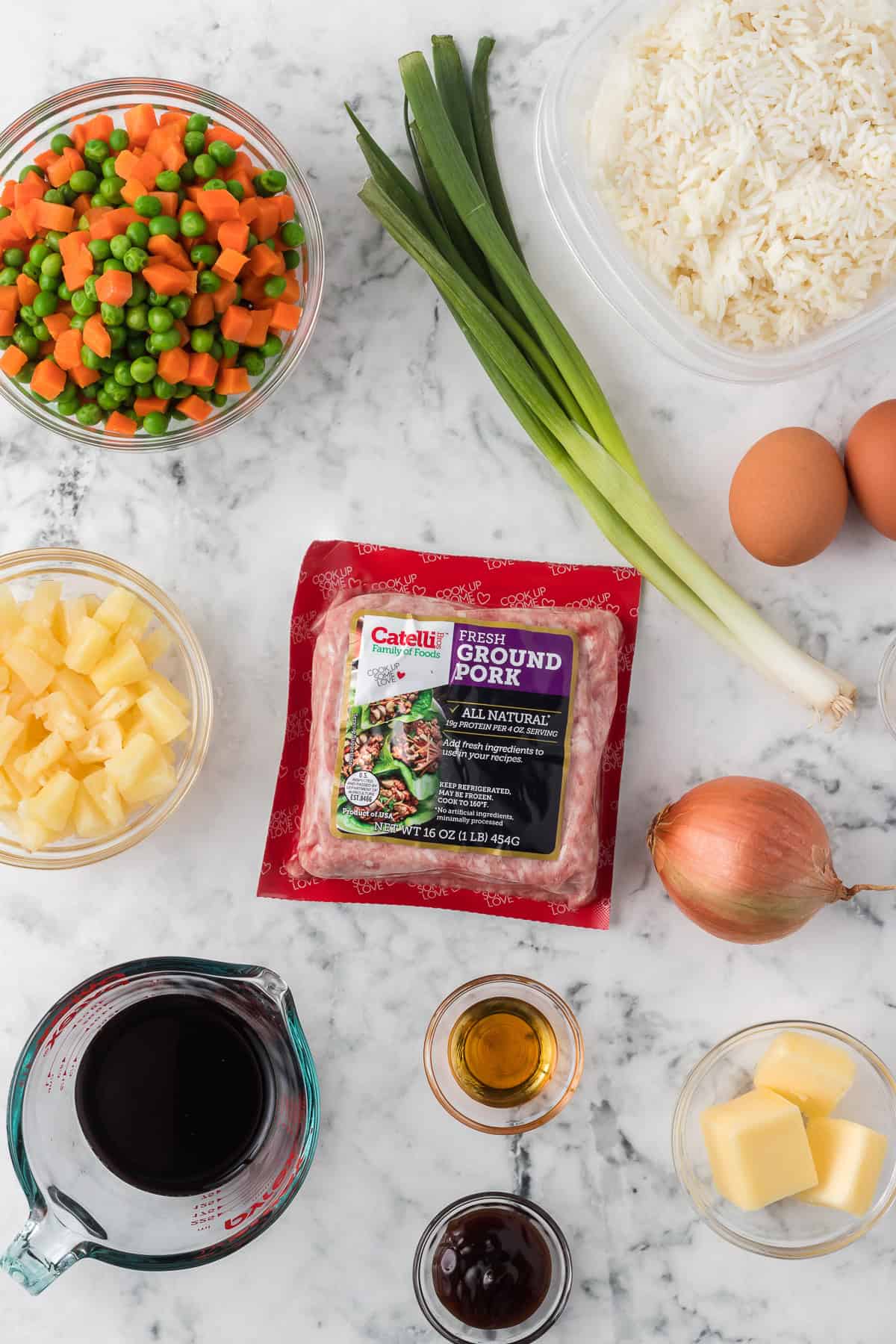 Ingredients for Pork Fried Rice Recipe.