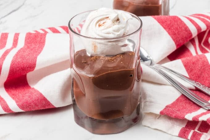 A glass of chocolate tofu pudding.